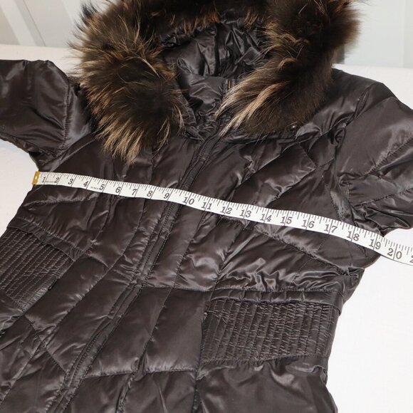 Creenstone Womens Puffer Coat Black Lined Hooded Raccoon Trim Hood Size 38/6 - Picture 12 of 16